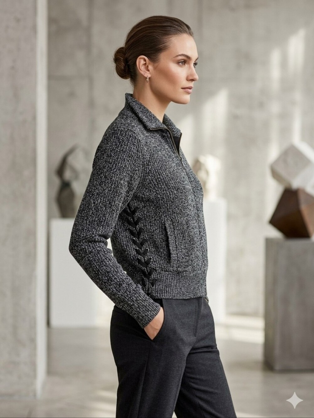 😍Athleta Zip Front Jacket in Black & White Size Medium